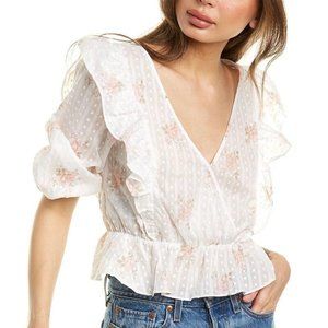 BCBGeneration NWT Floral peasant top 3/4 sleeve ruffle blouse size Large
